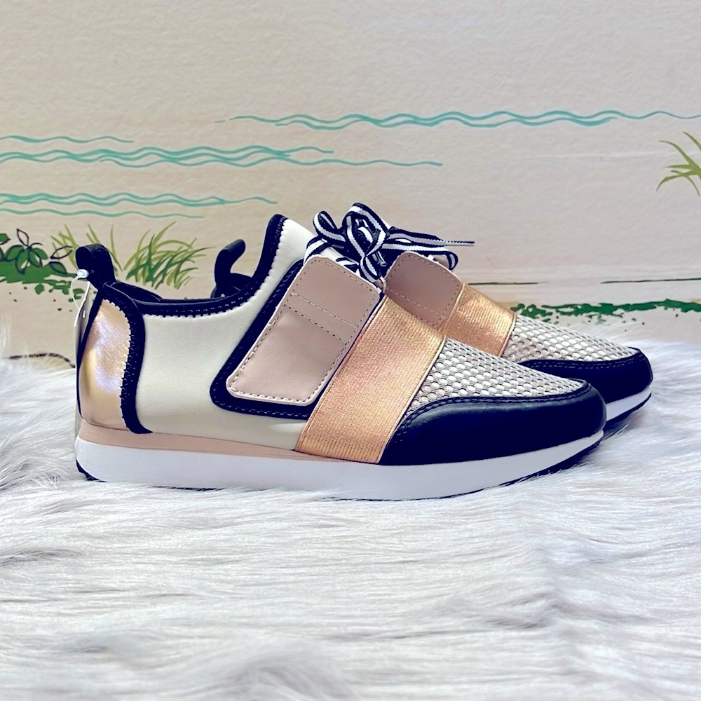 Mossimo Supply Co Rose Gold and Black Sneakers with Metallic Straps